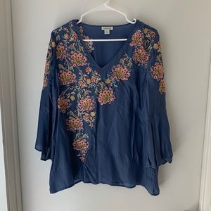 Sundance floral blue long sleeve blouse. Size small. Never worn